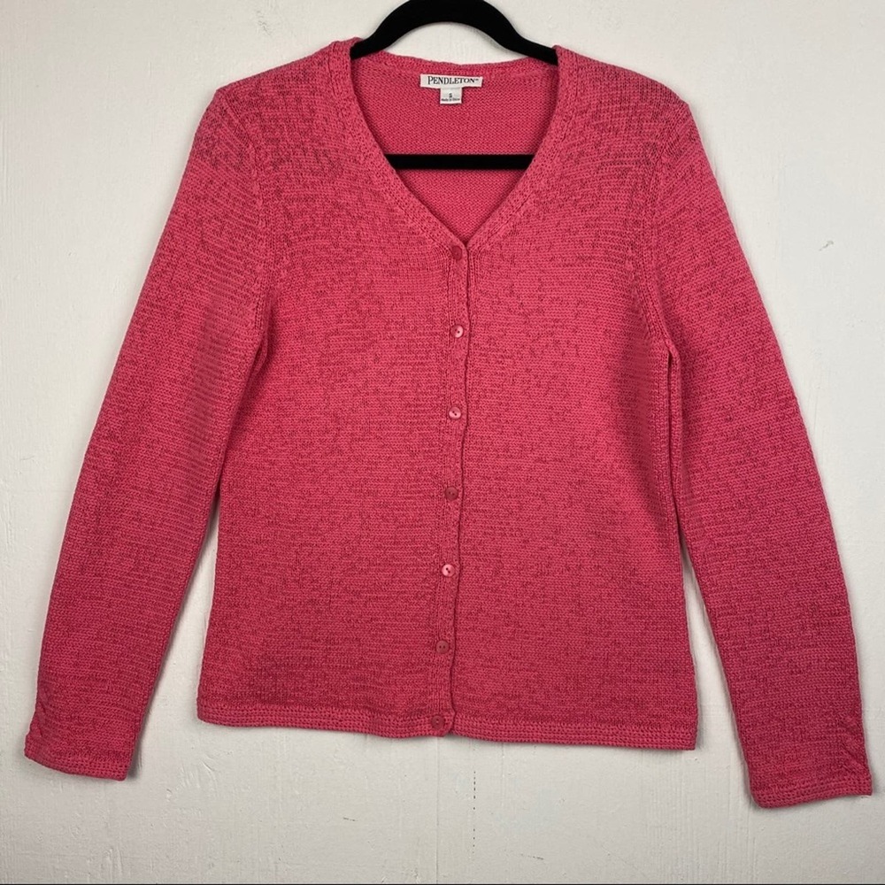 Pendleton Women's Pink Cotton Button Front Cardigan Sweater Small Cottage Barbie